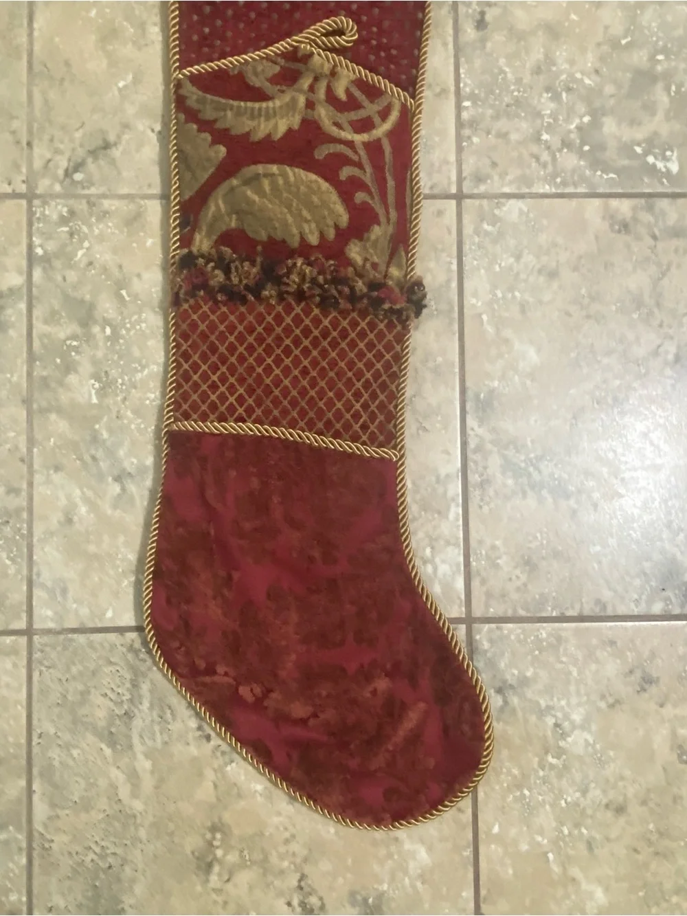 Vintage C&F Enterprise 36”H Victorian Christmas 4 Pocket Velvet Stocking New
